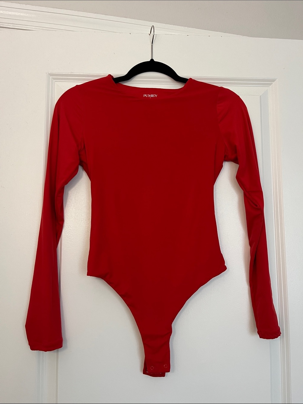 Red Long-Sleeve Women's Bodysuit by Pumiey